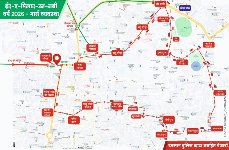 ईद-ए-मिलाद के जुलूस को लेकर रतलाम यातायात पुलिस द्वारा यातायात व्यवस्था एवं रूट डायवर्शन प्लान