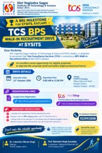 SYSITS रतलाम में पहली बार TCS का ओपन कैंपस रिक्रूटमेंट ड्राइव 23 अक्टूबर को
